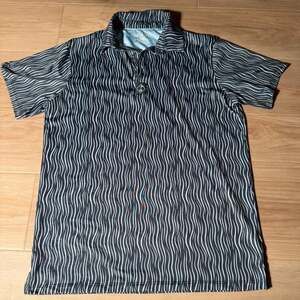 Pins & Aces black & white wavy striped polo men’s shirt in a medium
